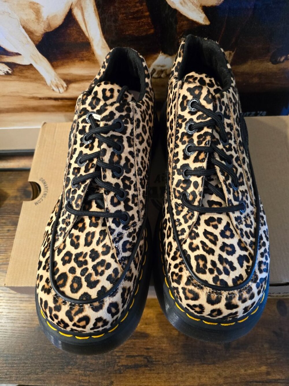 Dr. Martens Buzz 5 Eye Shoes Womens 11 Leopard Print Faux Fur Platform Oxfords - Picture 5 of 16